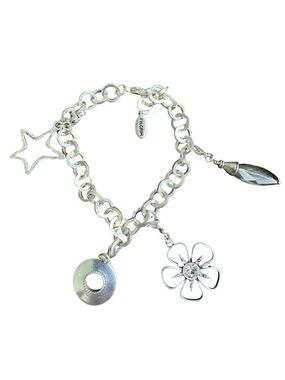 Pilgrim Silver Charm Bracelet with Flower, Star & Crystal Charms - Silver Tone